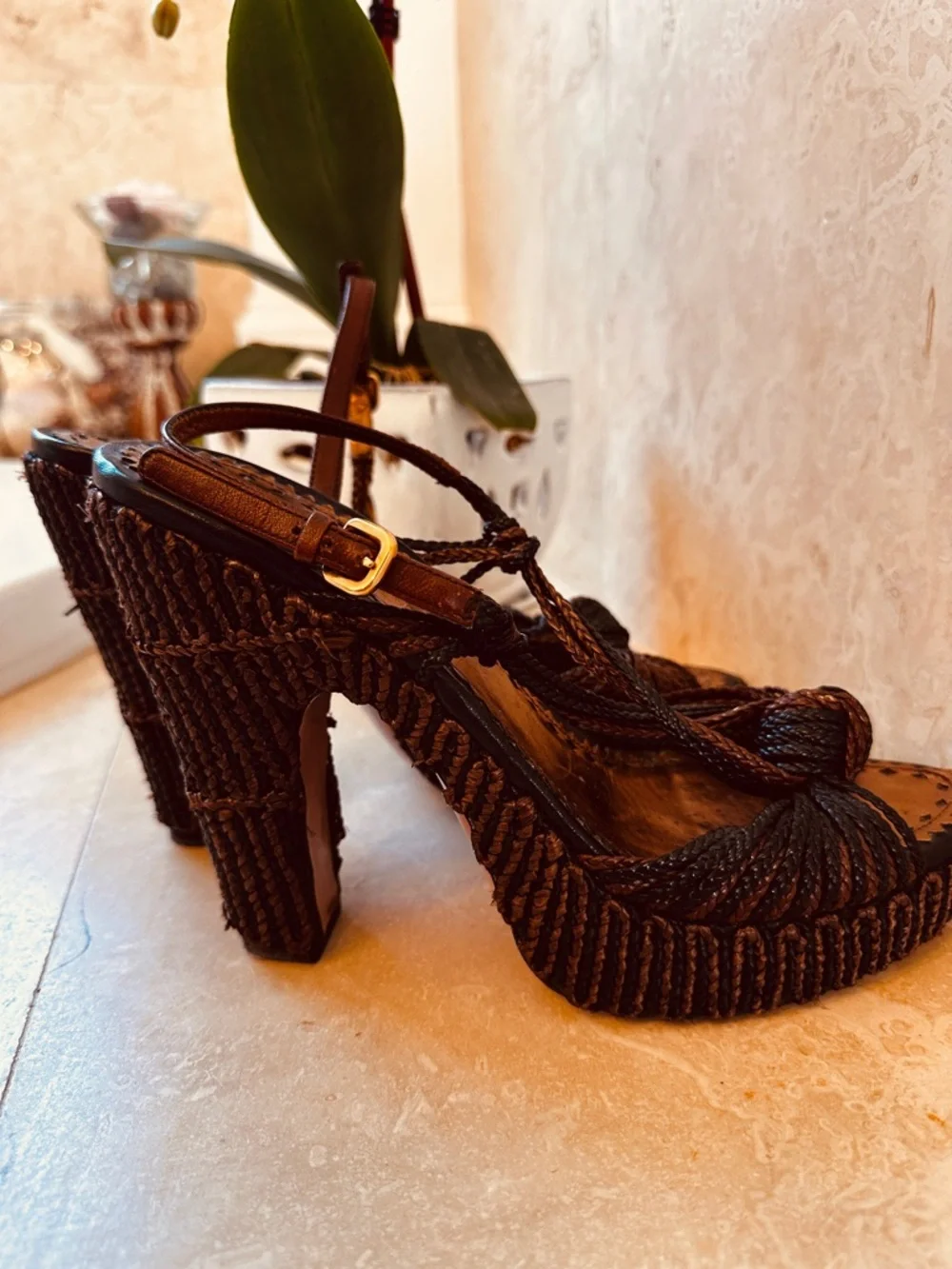 Prada Braided Raffia Slingback Heels - Picture 5 of 10